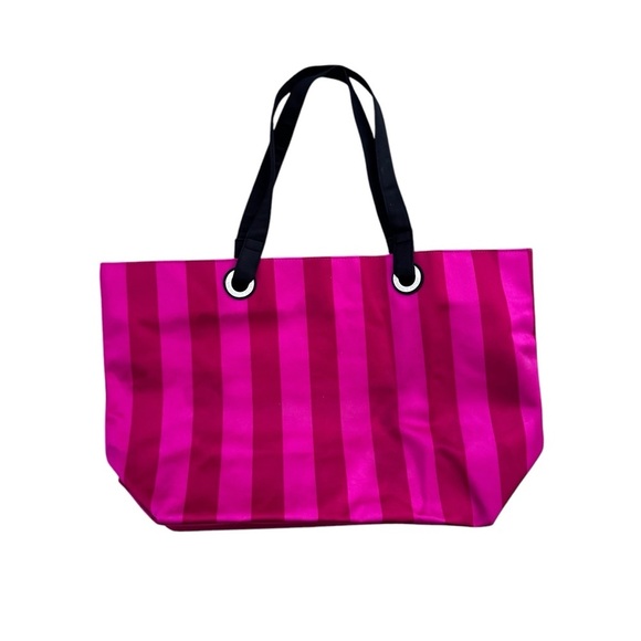 Victoria's Secret Pink Red Satin Striped Rhinestone Bling Tote Weekender… - Picture 2 of 8